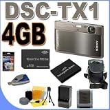 Sony Cyber-shot DSC-TX1/H 10MP Exmor R CMOS Digital Camera w/4x Optical Zoom (Grey) 4GB BigVALUEInc Accessory Saver NPBD1 Battery/Rapid Charger Bundle