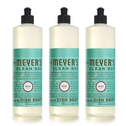 Mrs. Meyers Clean Day Liquid Dishwashing Soap, Basil, 16 oz, 3 pack