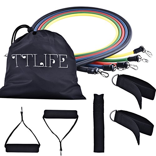 TTLIFE 11pcs Exercise Latex Resistance Bands Tube Workout Gym Yoga Fitness Stretch ABS