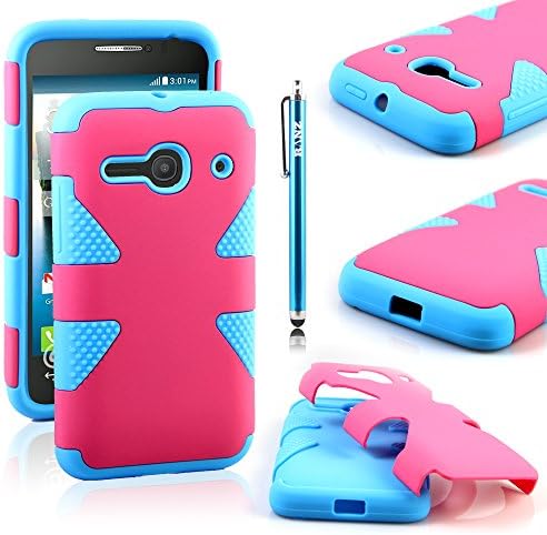 Alcatel One Touch Evolve 2 Case, RANZ® Blue/Pink Heavy Duty Hybrid Dual Layer Dynamic Case For Alcatel One Touch Evolve 2 / One Touch Evolve 4037 (T-mobile) with Touch Stylus