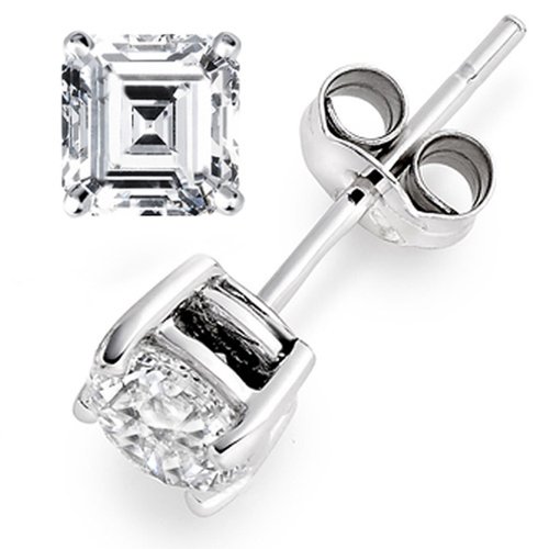 0.78 Carat E/VS1 Asscher Certified Diamond Solitaire Stud Earrings in Platinum 