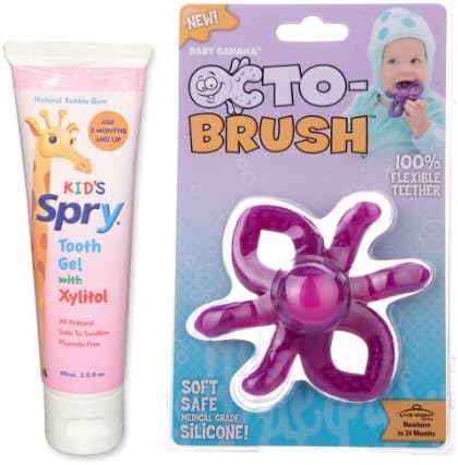 Baby Banana Brush Toothbrush and Toothpaste Gel, Octo-Brush/Infant Teether and Toddler Spry Kids Safe