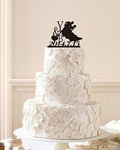 Personaized Wedding Cake Topper,bride and Groom Dancing Silhouette Cake Topper, Custom Your Big Date and Letters Topper.