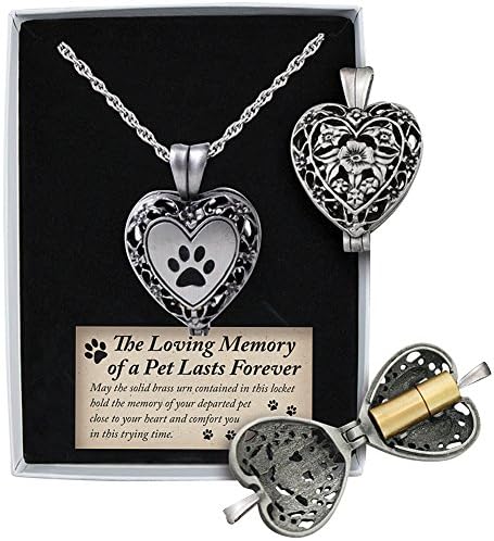 Paw Print Memorial Filigree Locket Necklace Includes A Tiny Solid Brass Urn