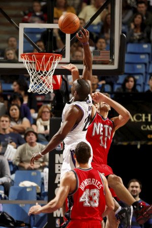 New Jersey Nets v Sacramento Kings: Carl Landry and Brook Lopez Photographic Poster Print by Don Smith, 28x42