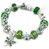 Green Dragonfly Charm with Green Murano Glass Beads Charm Bracelet