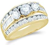51xaVdez ML. SL160  Solid 14k Yellow OR White Gold 3 Three Stone Round Cut Big Large Diamond Engagement Wedding Ring Band with Baguette and Round Side stone Diamonds (1.0 cttw, G   H Color, I1 Clarity)