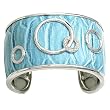 Blue Genuine Leather Sterling Silver & CZ Bangle