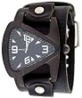 Nemesis #LBB061W Men's Black IP Premium Wide Leather Strap Futuristic Teardrop Watch