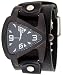 Nemesis #LBB061W Men's Black IP Premium Wide Leather Strap Futuristic Teardrop Watch