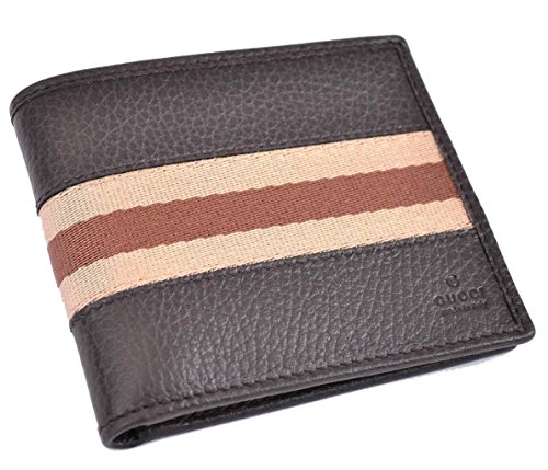 Gucci 231845 Men's Leather Tan Web Stripe Bifold Wallet O/S Pebbled Brown