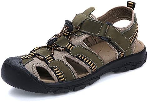 Arkat Men's Leather Fabric Hiking Shoes Hook Loop Fisherman Sandal Green Size 10