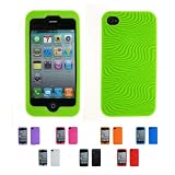 Apple iPhone 4 4S (iPhone 4G, iPhone 4S, iPhone 4th Generation) 8GB 16GB 32GB 64GB WAVY Silicone Skin Case Cover + Free Screen Protector (Many Colors Available)