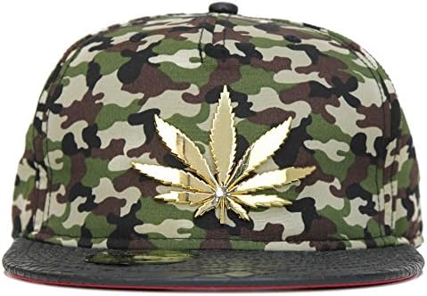 Gold Mind men's Gold Weed Leaf Plate Camo Strapback Hat-Camo