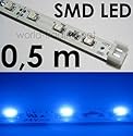 SMD-LED Leiste 48cm 12V BLAU 30 MEGA helle, breitstrahlende, blaue SMD-LEDs, IDEAL für indirekte Beleuchtung, absolut schlanke Bauform universell einsetzbar, da beliebig, alle 3 LEDs eingekürzt werden kann