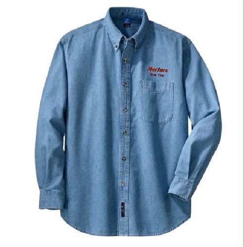 Personalized custom embroidered U.S. Marines design on denim shirt