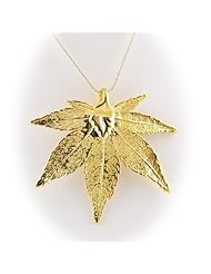 Gold Plated Japanese Maple Real Leaf Pendant Sterling Silver Serpentine Chain Necklace