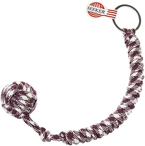 SEEKER Portable Survival Key Chain , Made of High Strength Paracord Lanyard and 1" Stainless Steel ball (BURGUNDY)