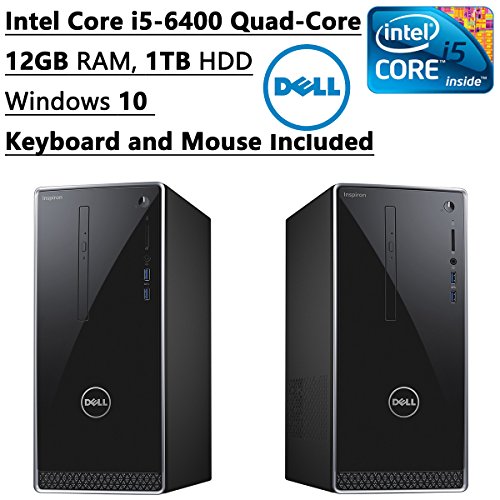 Newest Dell Inspiron Flagship High Performance Desktop PC | Intel Core i5-6400 Quad-Core | 3.30 GHz | 12GB RAM | 1TB HDD | DVD/CDRW | Bluetooth | WIFI | Windows 10 | Keyboard and Mouse