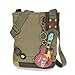 Canvas Cotton Cross-body Tote Bags with GUITAR Key Fob/ Coin Purse and Zipper Closure (Olive)