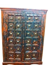 India Old Door Brass Stars Antique Cabinet Armoire Rustic Furniture