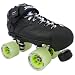 Sure Grip Rebel Derby Rookie Package Black Leather Boots with Atom Poison Wheels Bones Reds Bearings Toe Caps Gum Drop Derby Stops and Green Laces Mens Boys Ladies Womens Girls Kids Youth Senior Junior Speed Skates