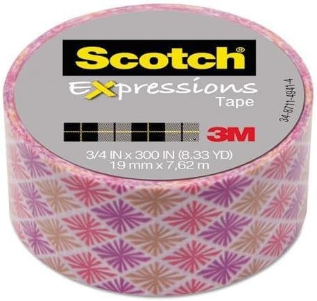 Purple, Pink and Tan Starbursts, Scotch Expressions Washi Tape, .75-inches X 300-inches, 2 Rolls/pack