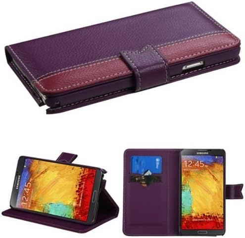 MyBat Book- Wallet with Tray and Card Slot Case for Samsung Galaxy Note 3 N900A - Retail Packaging - Hot Pink/Purple