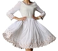 Knee Length Spring Fall Flared-Skirt Floral Print Embroidered Chiffon Maxi Dress/Midi Dress 