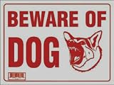 Beware of Dog Sign - Red on White, 9 in. x 12 in.