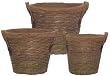 Country Cotton Lined Rush Round Baskets w/ Tweed Edge Set/3 Lg=15 1/2"Dx12 1/2"H