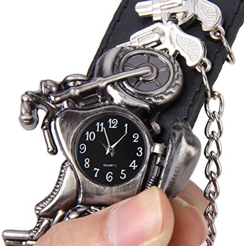 Hip-hop Punk Gothic Black Leather Pistol and Clamshell Motorcycle W/chain Belt Punk Watch