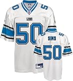 Ernie Sims Jersey: Reebok White Replica #50 Detroit Lions Jersey