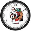 Santa Claus with Bag of Presents Christmas Theme Wall Clock by WatchBuddy Timepieces (Hunter Green Frame)