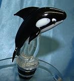 Hand Blown Glass Orca Whale Wine Stopper