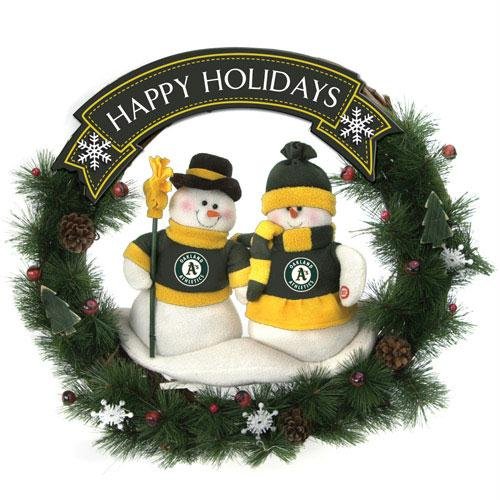 Oakland Athletics MLB Snowman Christmas Wreath (20-inch)
