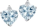 3.54 cts Genuine 8mm Heart Shape Aquamarine and Diamond Earring Studs - 14kt White or Yellow Gold