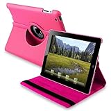 New Hot Pink 360 Degrees Rotating Leather Case Smart Cover with Sleep/Wake Function for Apple iPad 3, Built-in Magnet