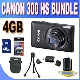 Canon PowerShot ELPH 300 HS 12.1 MP Digital Camera (Black) W/4GB SDHC Memory + USB Card Reader + Shock Proof Case w/Strap + Mini Tripod + Accessory Saver Bundle!