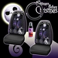 New 4 Pieces Disney Nightmare Before Christmas Jack Skellington Graveyard Car Auto Accessories Interior Combo Kit Gift Set - Seat Cover, Steering Wheel Cover and Travel Size Purple Slice