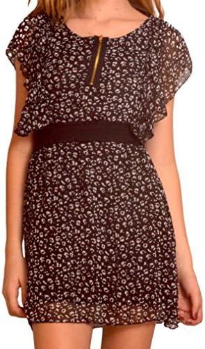 Sexy Lined Chiffon Mini Dress Solid Banded Waist and Zipper Accent (Small/Medium)