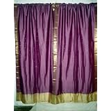 2PurpleArtsilkSariCurtainsDrapesPanelsIndiaDecor83Inch