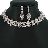 Silver and Light Pink Crystal Rhinestone Choker Necklace Set