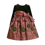 Bonnie Jean Toddler Girls 2T-4T ROSE PINK BLACK GLITTER BORDER VELVET TAFFETA Special Occasion Wedding Flower Girl Holiday Party Dress