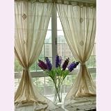 Vintage Cutwork&Crochet lace decorated off White large Cotton Curtain Panel-D
