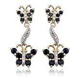 18k Yellow Gold Plated Sterling Silver Genuine Sapphire and Diamond Accent Butterfly Post Earrings