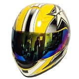 Motorcycle Street Bike Yellow Star Full Face Adult Helmet