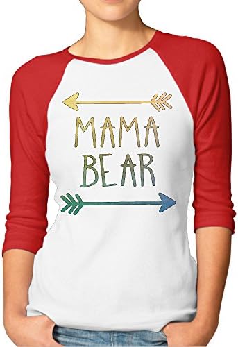 Dear Mama Bear Women 3/4 Sleeve Raglan Tee Shirts Red