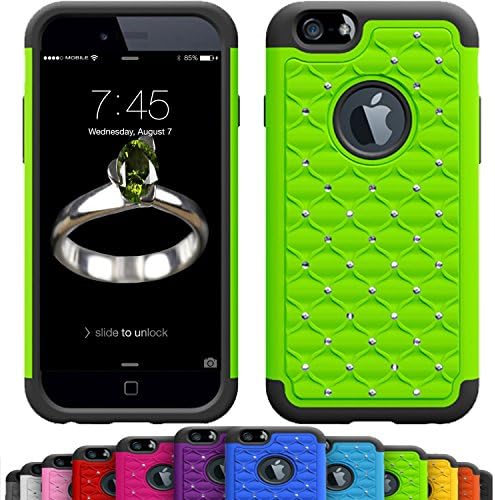 GIRLY iPhone 6s / 6 Plus (5.5 Inch) Crystal Studded Defender Cases by VALLT, Hybrid Dual Layer Rhinestone Bling Protective Case Cover for Apple I Phone - Lifetime Guarantee (Lime Green)