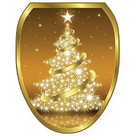Toilet Tattoos TT-X609-O Gold Christmas Tree Decorative Applique For Toilet Lid, Elongated